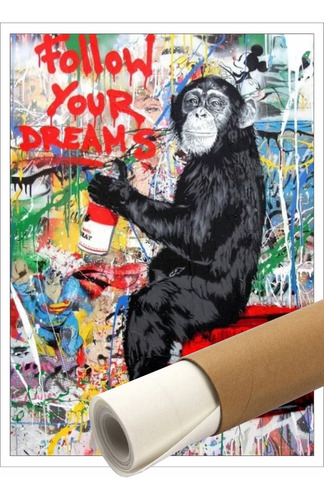 Tela Tecido Canvas Para Emoldurar Banksy Macaco Follow Your