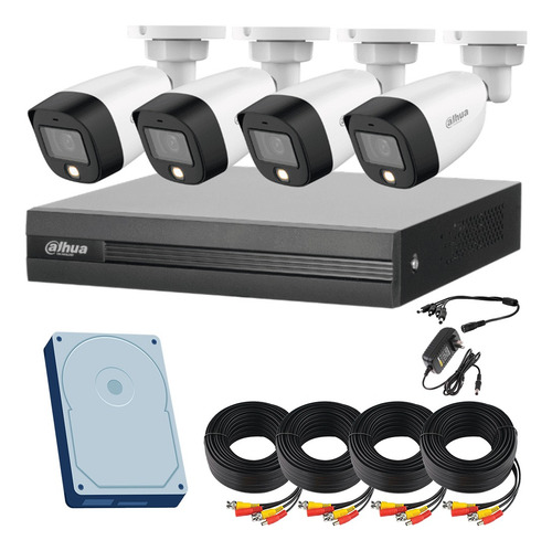 Kit Dahua 4 Camaras Fullcolor 2mp Microfono Wizsense 500gb Color Blanco