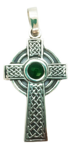 Pingente Crucifixo Celta Prata 950 Esmeralda Sintética