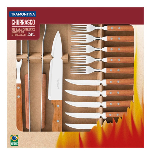 Kit Para Asado Tramontina De Acero Inoxidable  15 Piezas.