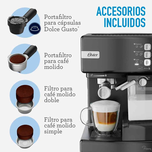 Cafetera Express Oster Espresso Em6603b 15 Bares Negro 15 Ba