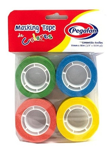 Imagen 1 de 2 de Masking Tape Set 4 Colores Pegafan 19mm X 10 Mts.