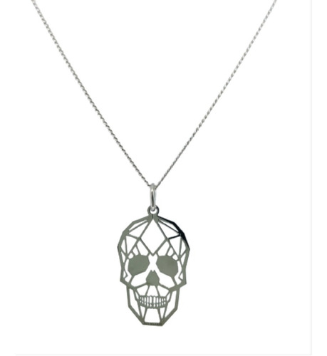 Dije Calavera Minimalista + Cadena En Plata Ley 925