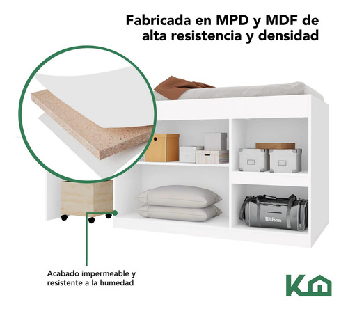 Cama Individual Escritorio Cajones Litera Base Kingshouse Color Blanco