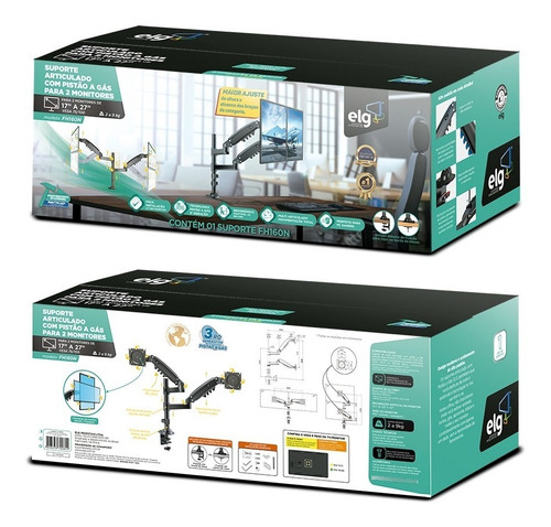 Imagem 7 de 7 de Kit Suporte Duplo ELG Fh160n + Bandeja Apoio Notebook Snb-8