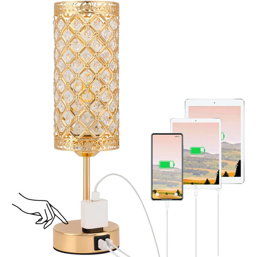 Lámpara De Cristal Dorado, Lámpara De Mesa Con Control Con Y