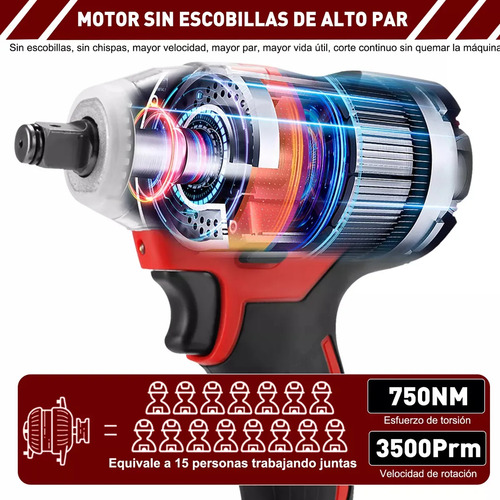 Pistola Llave de impacto inalámbrica Conentool de 850 nm, iones de litio, 2 baterías, color rojo, 127 V, 800 W
