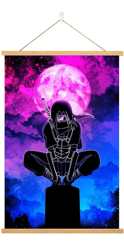 Poster Pergamino Itachi Luna Neon Efecto Anime Arte 50x75cm