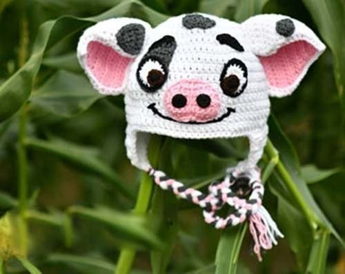 Imagem 1 de 1 de Touca Pua Porco Moana Em Crochê - Gorro Cosplay Disney Boina