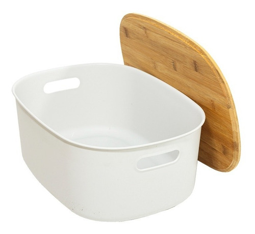 Imagen 3 de 6 de Set X2 Canasto Organizador Plastico Con Tapa Bambu 12 L Oval