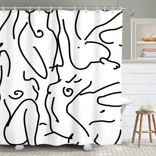 Cortina De Ducha Abstracta Minimalista Para Baño, Línea De A
