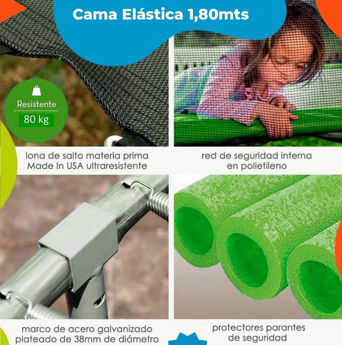 Imagen 4 de 8 de Cama Elastica Juego Plaza Red Reforzada 1,80 M Premium Dadaa