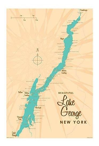 Lake George New York Map Giclee Art Print Poster De Lakeboun