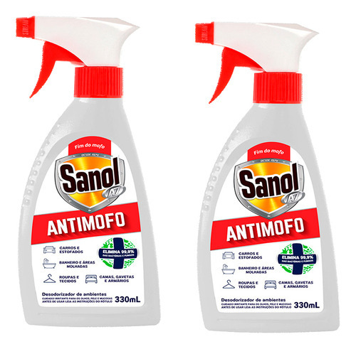 Kit 2 Desodorizador Ambientes Sanol A7 Combate O Mofo 330ml