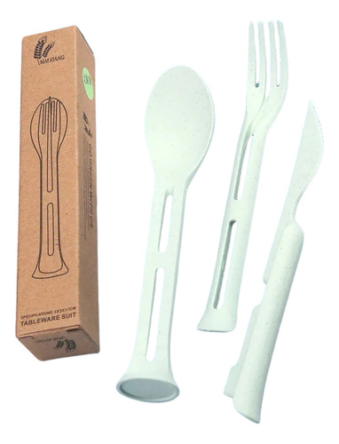 Juego De 3 Cubiertos De Trigo, Tenedor, Cuichara Y Cuchillo Verde Claro