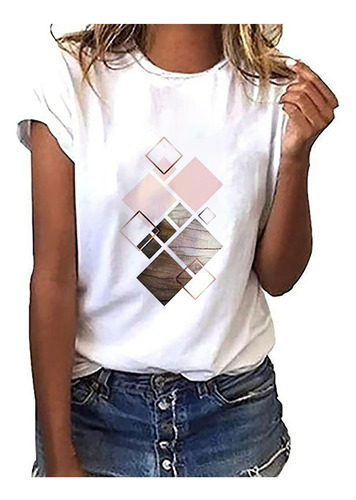 Camiseta I A La Moda Femenina Con Estampado Gráfico Geométri