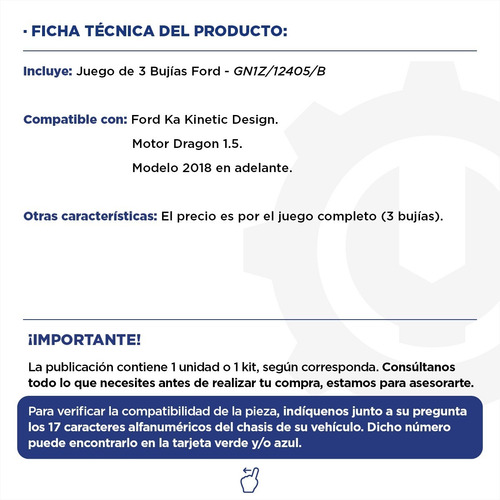 Imagen 2 de 9 de Juego De 3 Bujias - Ford Ka 1.5 Dragon 3 Cilindros 18+
