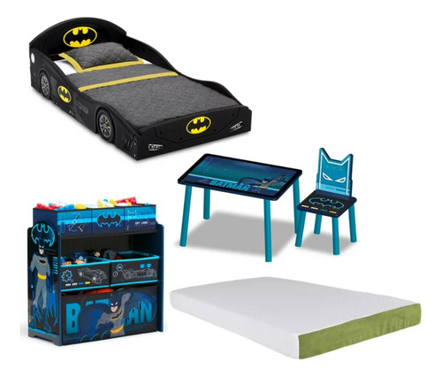 Set Infantil Cama Juguetero Mesa Silla Y Colchon Batman