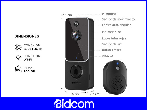 Timbre Con Cámara Gadnic Audio Bidireccional + Bluetooth