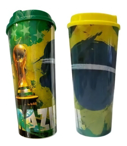 Copo C/ Tampa Plástico Canudo Copa Do Mundo Brasil 1 Litro