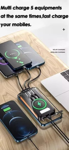 Imagen 2 de 6 de Power Bank Panel Solar Portatil Carga Inalambrica 8000 Mah