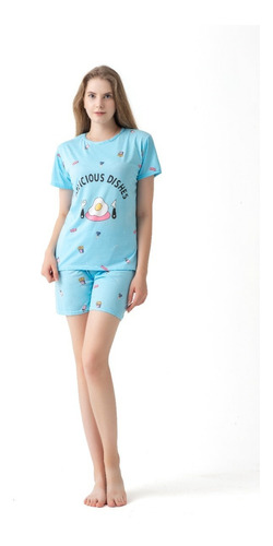 Pijama Mujer Conjunto Polera Manga Corta Con Short. 8512-7