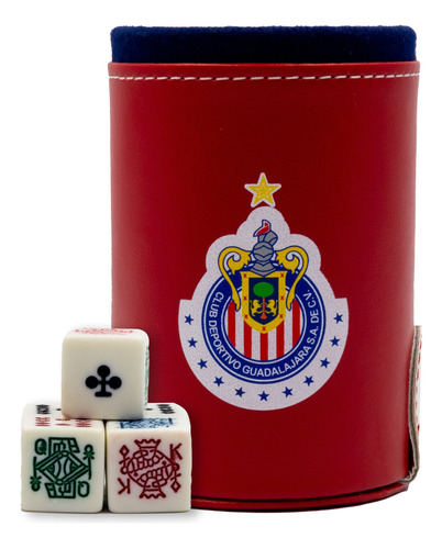 Cubilete Chivas Guadalajara Con Portadados. 5 Dados Grabados