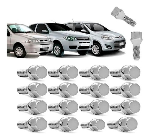 Imagem 4 de 4 de Jogo De Parafusos Cromado Roda Fiat Palio Todos Com 16 Peças