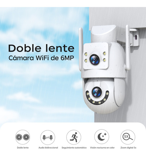 3pcs Cámara De Seguridad Lente Doble Ptz 6mp Wifi Nocturna