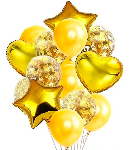 20 Art Globos Fyc Dorado / Corazon Estrella Confetti Oro