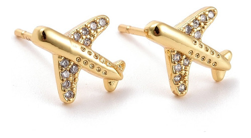 Aros Topo Topito Avión Baño De Oro Zircón Dama Joyas