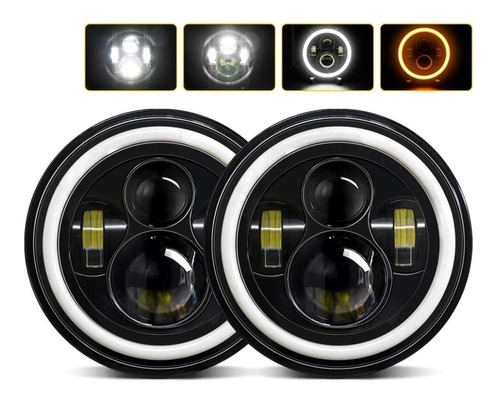 Par 7'' H4 Faros De Led Drl Ojos Angel Wrangler Jeep Vocho