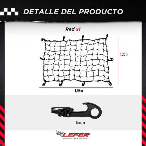 Imagen 3 de 9 de Red Elástica 120x150 Camioneta Auto Portaequipaje 10 Gancho