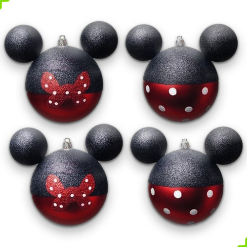 Bolas De Natal Disney Mickey Ouro/preta/vermelha 8cm- Cromus Cor Preto Bola natalinas da disney mickey