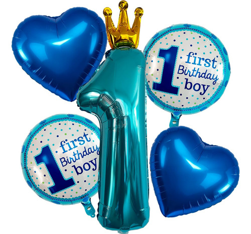 Kit Globos Metálicos 1 Año Fiesta Cumpleaños Azul