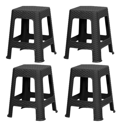 Kit 4 Banqueta Rattan Trama Resistente Casa Cozinha Jardim Cor Preto