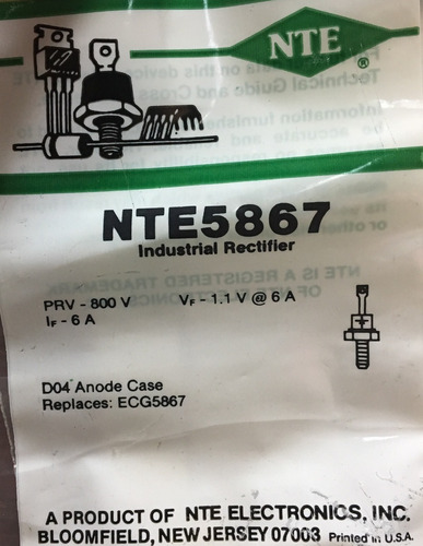 Nte 5867 Diodo Rectificador 6 A 800 V Do-4 Nte5867