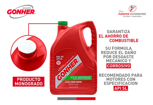 Kit 8 Litros Aceite Monogrado Sae 40 Super Hd Api Sl Gonher