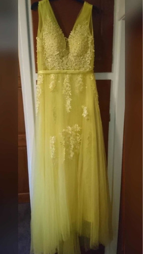 Vestido De Festas Princesa Kerry Yellow Com Tulle Pérolas