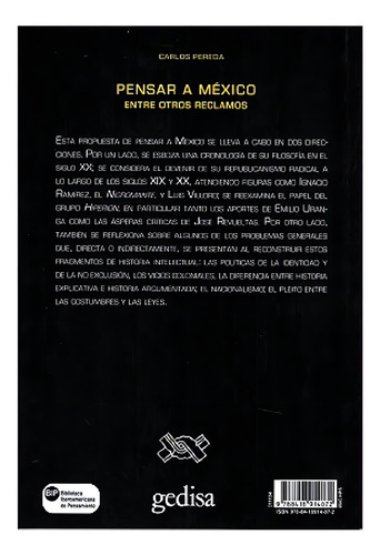 Pensar a México: Entre otros reclamos, de Pereda, Carlos. Bip Editorial Gedisa, tapa dura en español, 2021