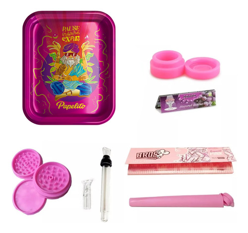 Kit Rosa Completo Com 8 Itens Bandeja Seda De Vidro E Slick