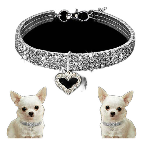 Collar Mascota Recubierto Strass Corazón Blanco.