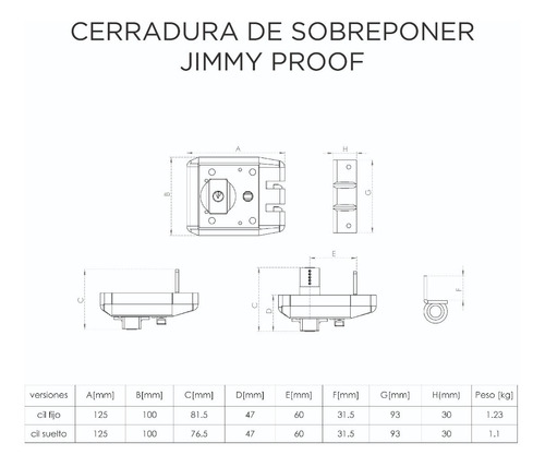 Imagen 7 de 9 de Cerradura Jimmy Proof Cisa Cilindro Suelto Pomo Fijo 60mm