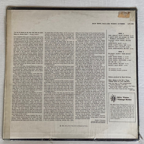 Woody Guthrie / Dust Bowl Ballads Vinilo 1964 Usa Impecable (Usado)