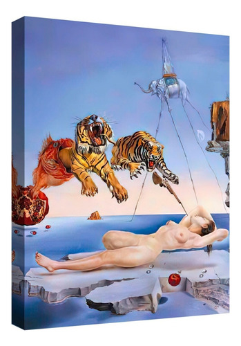 Cuadro Decorativo Canvas Coleccion Salvador Dalí 60x45 Color Sueño Causado Antes De Despertar Armazón Natural