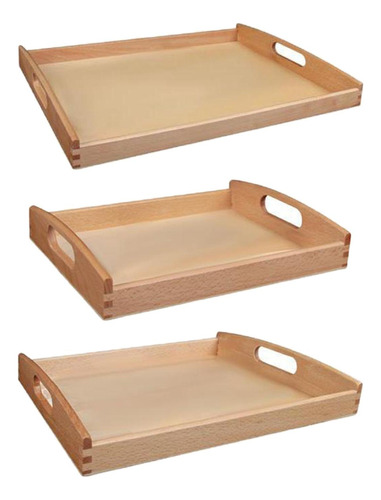 3x Bandeja Montessori Forma Rectangular Sin Terminar Para