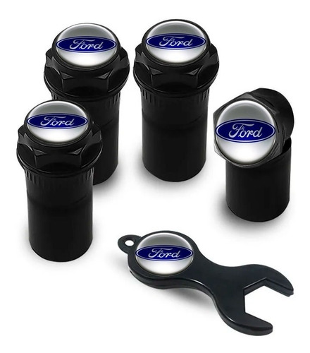 Imagem 1 de 1 de Kit Tampa Bico Valvula Antifurto Pneu Capa Preto Ford