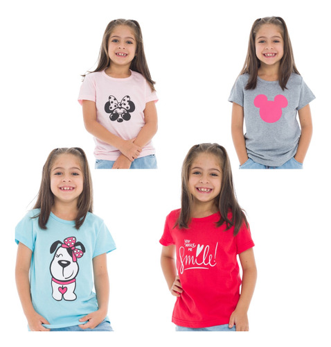 Kit C/4 Camisetas Feminina Meninas Infantil/juvenil 