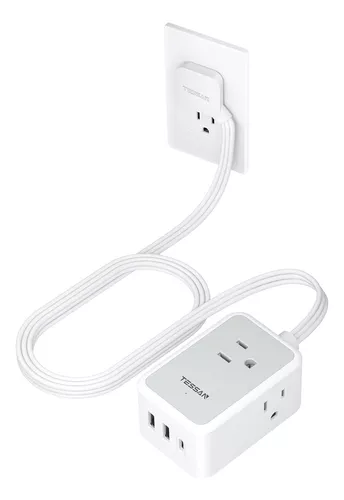 Regleta de alimentación con USB, interruptores individuales, TESSAN 12  salidas y 3 puertos USB, cable de extensión largo de 6 pies con protector  de