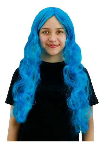 Peluca Larga Con Fleco Cosplay Anime Azul Dama